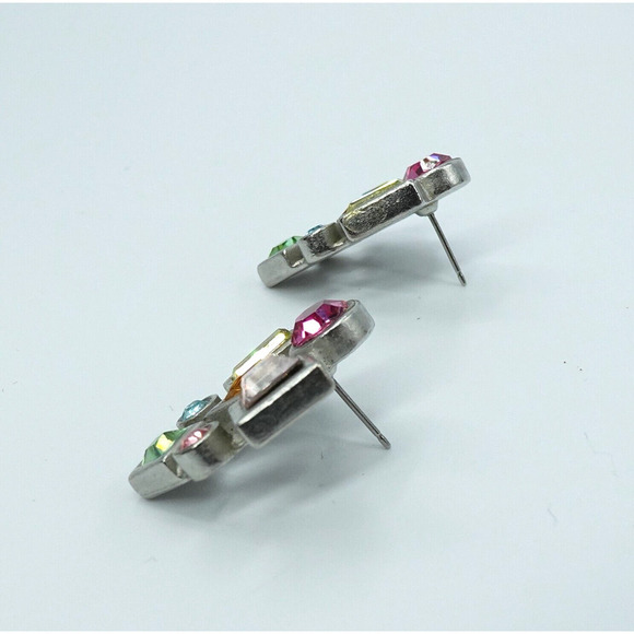 Vintage Rhinestone Earrings Multi Shaped Silver Tone - Picture 6 of 9